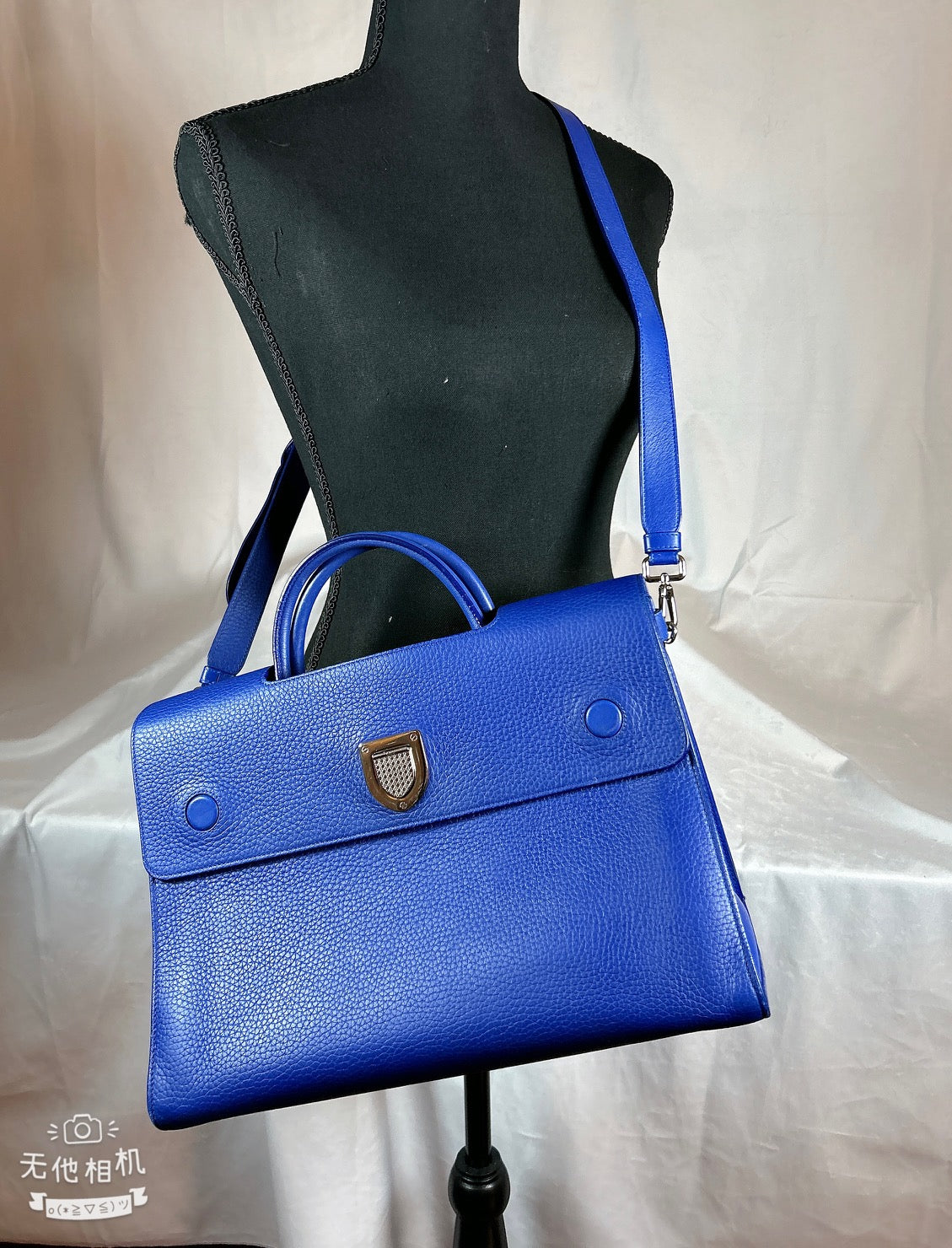 Christian Dior Diorever Calfskin Large Flap Blue Satchel Handbag