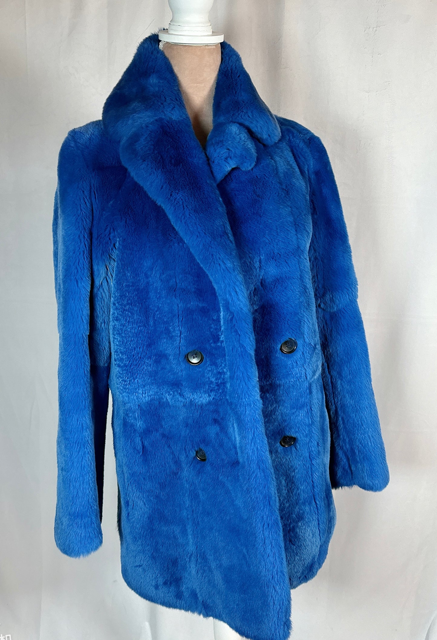 Maje Fur Coat Blue Rabit Fur Coat, Size Small, Woman Size 2-4