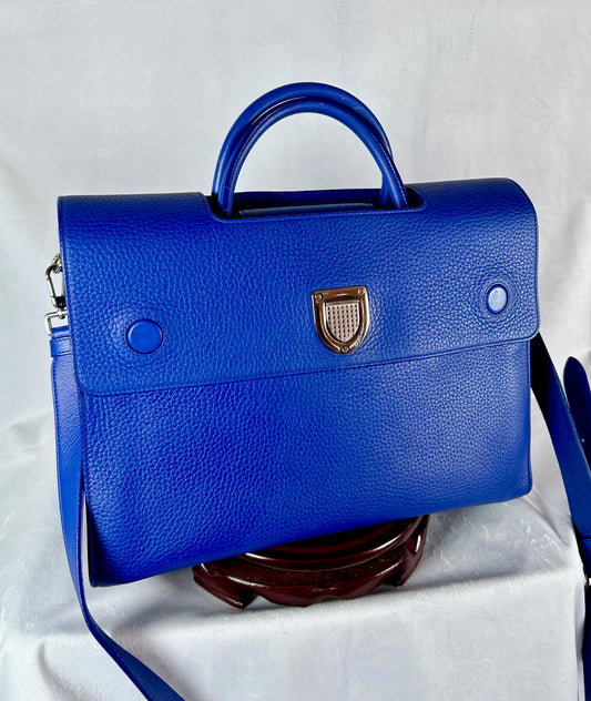 Christian Dior Diorever Calfskin Large Flap Blue Satchel Handbag