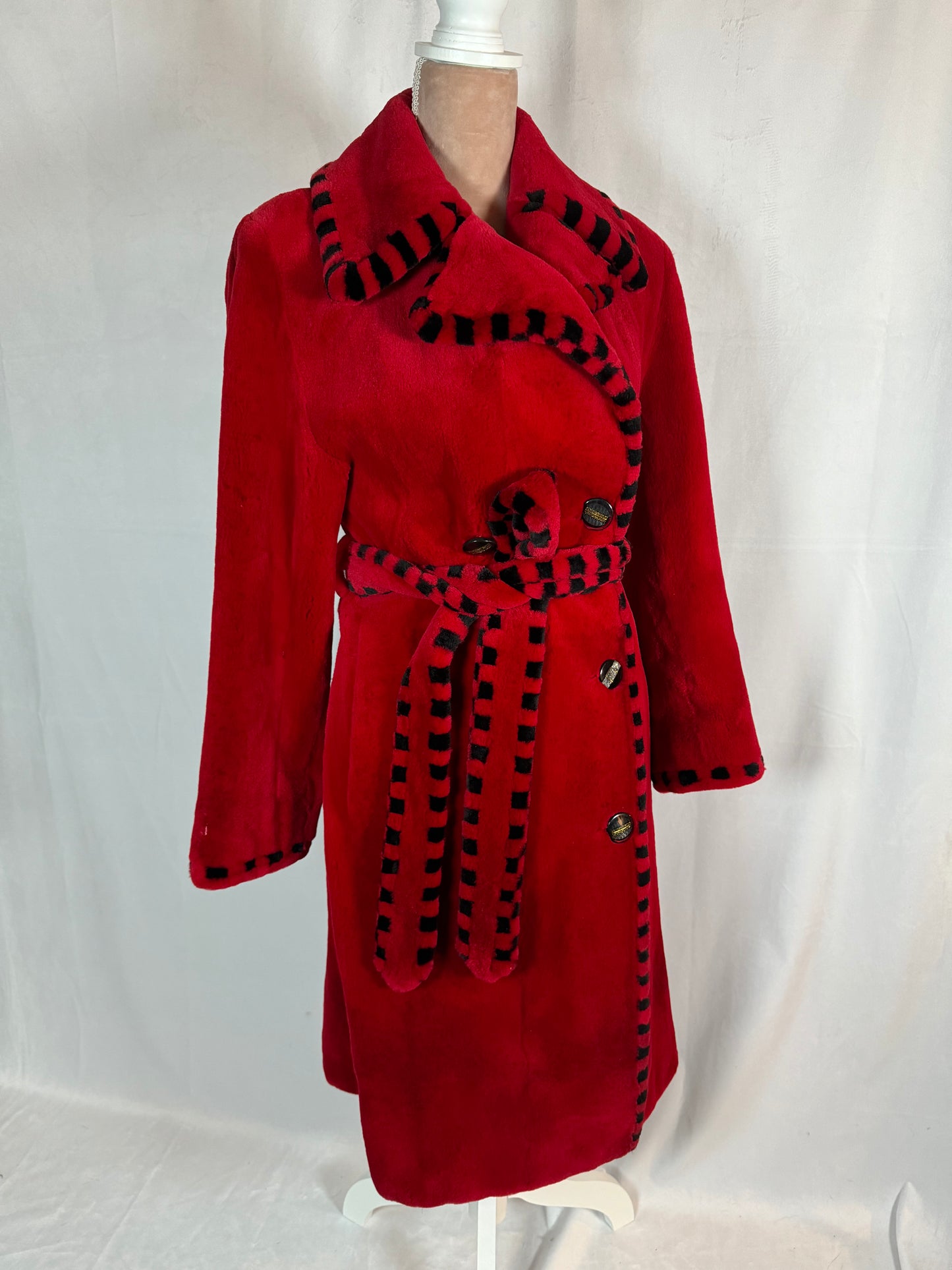 Sheared Mink Fur Coat, Red, Knee Length Coat, Woman Small to Medium, Size 4-6