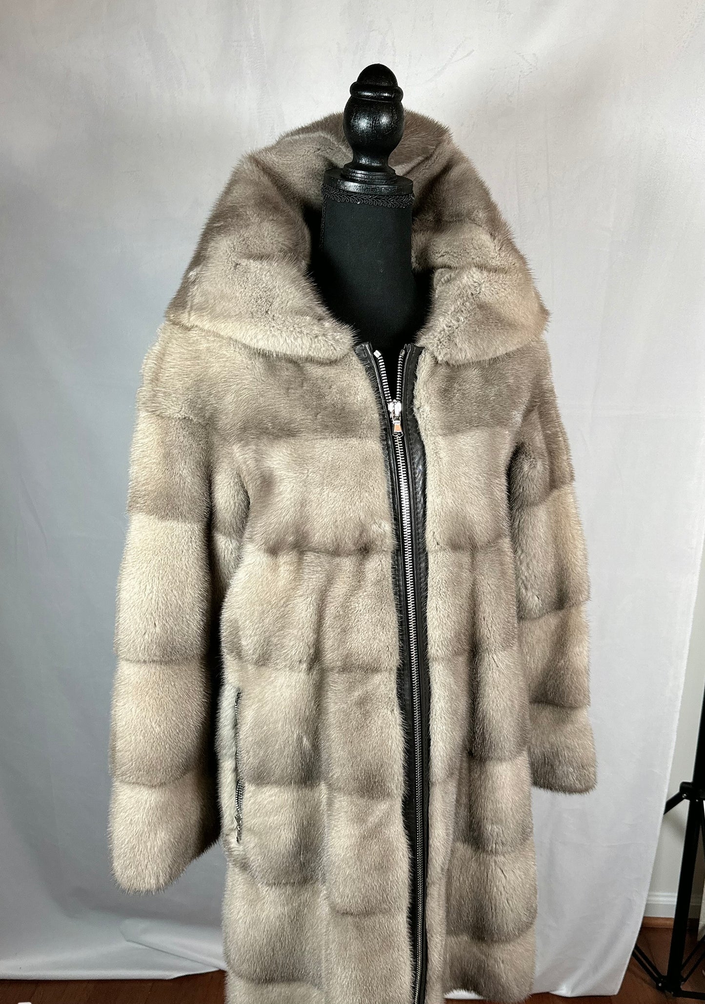 Beige Mink Fur Coat, High Quality Knee Length Fur Coat, Designer ‘Kopenhagan’