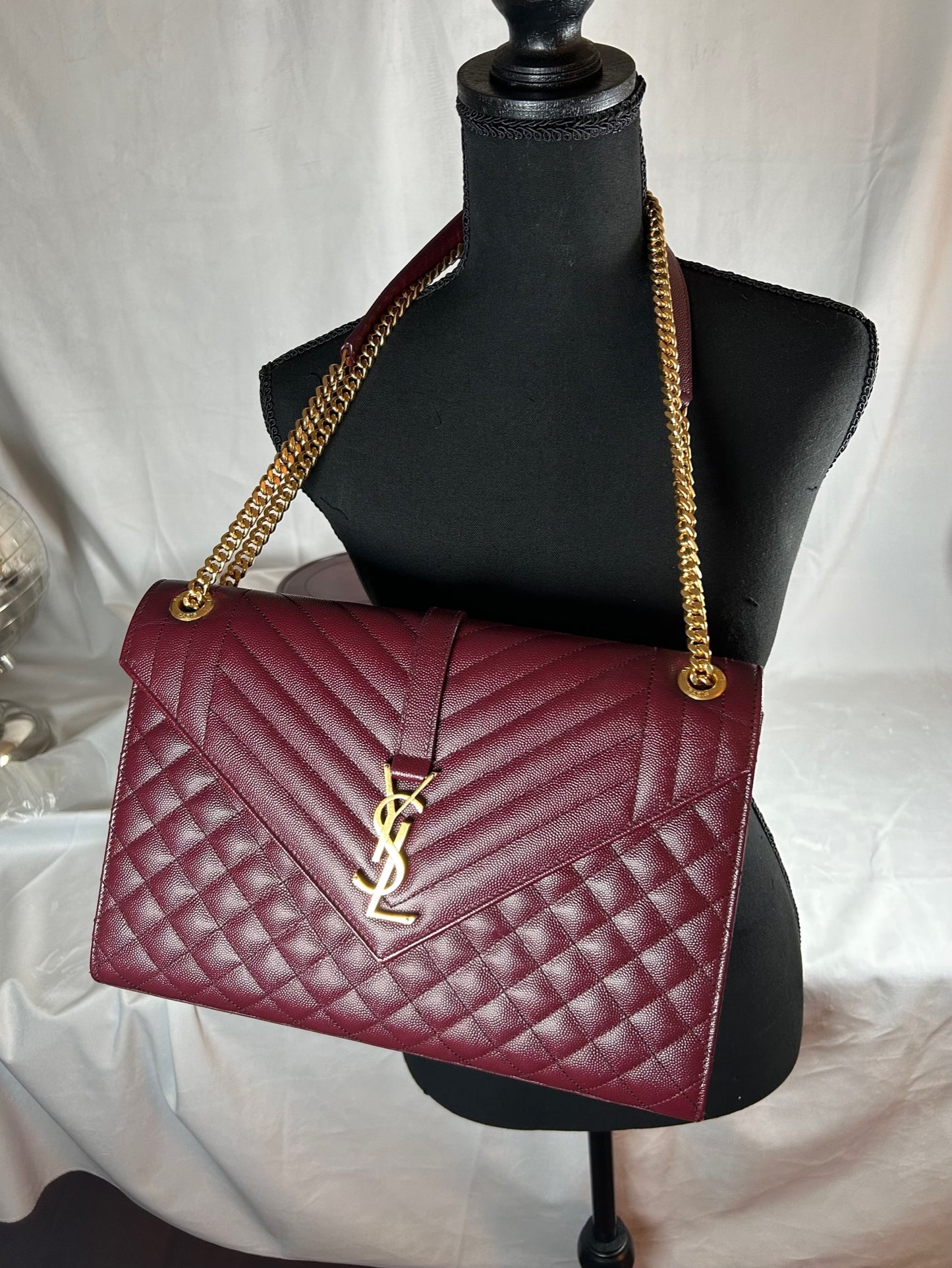 YSL Saint Laurent Envelope Large Calfskin Burgundy Bag