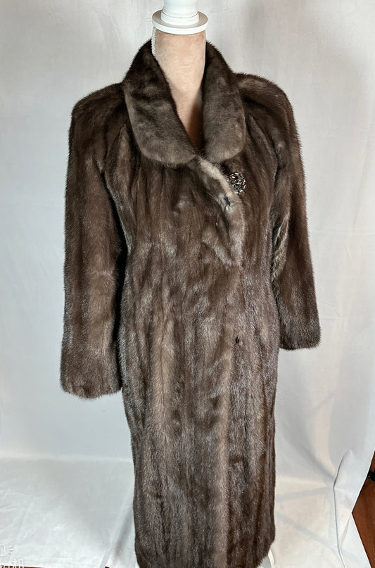 Mink Fur Coat, Full Length Coat, Grey Color, Size Medium to Large