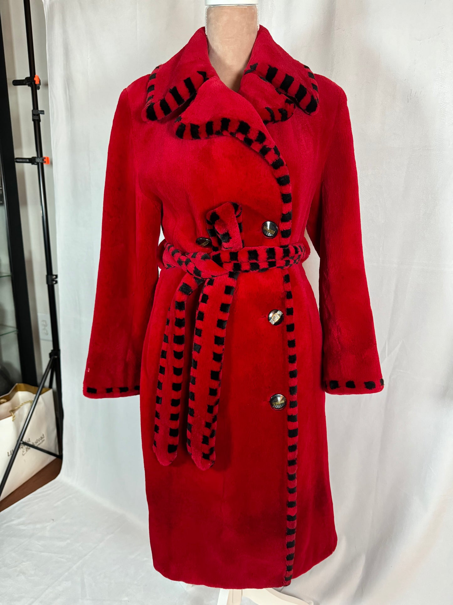 Sheared Mink Fur Coat, Red, Knee Length Coat, Woman Small to Medium, Size 4-6