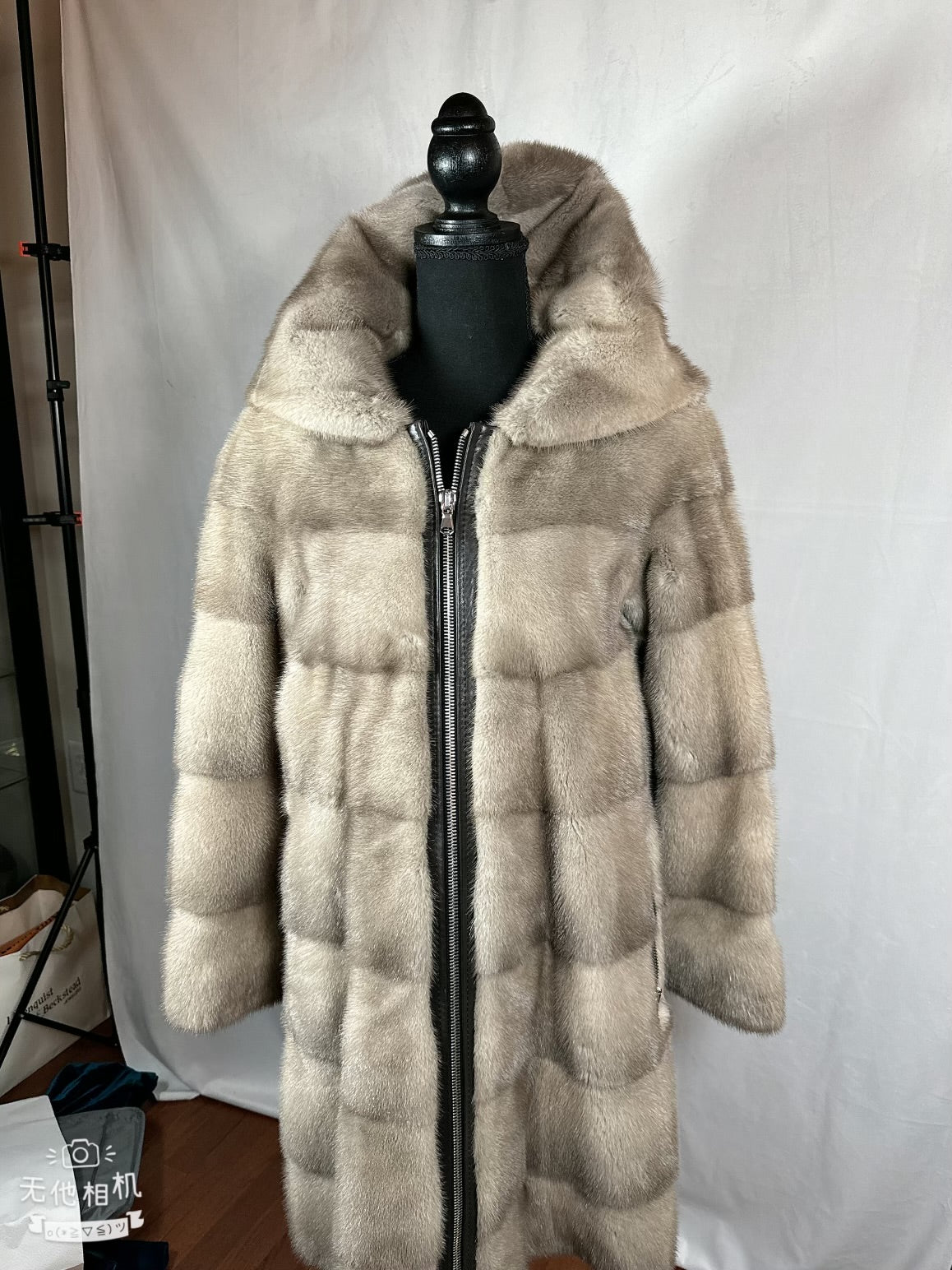 Beige Mink Fur Coat, High Quality Knee Length Fur Coat, Designer ‘Kopenhagan’