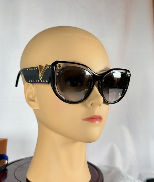 Louis Vuitton Sunglasses Black Gold Clear My Fair Lady Studs Z1146E