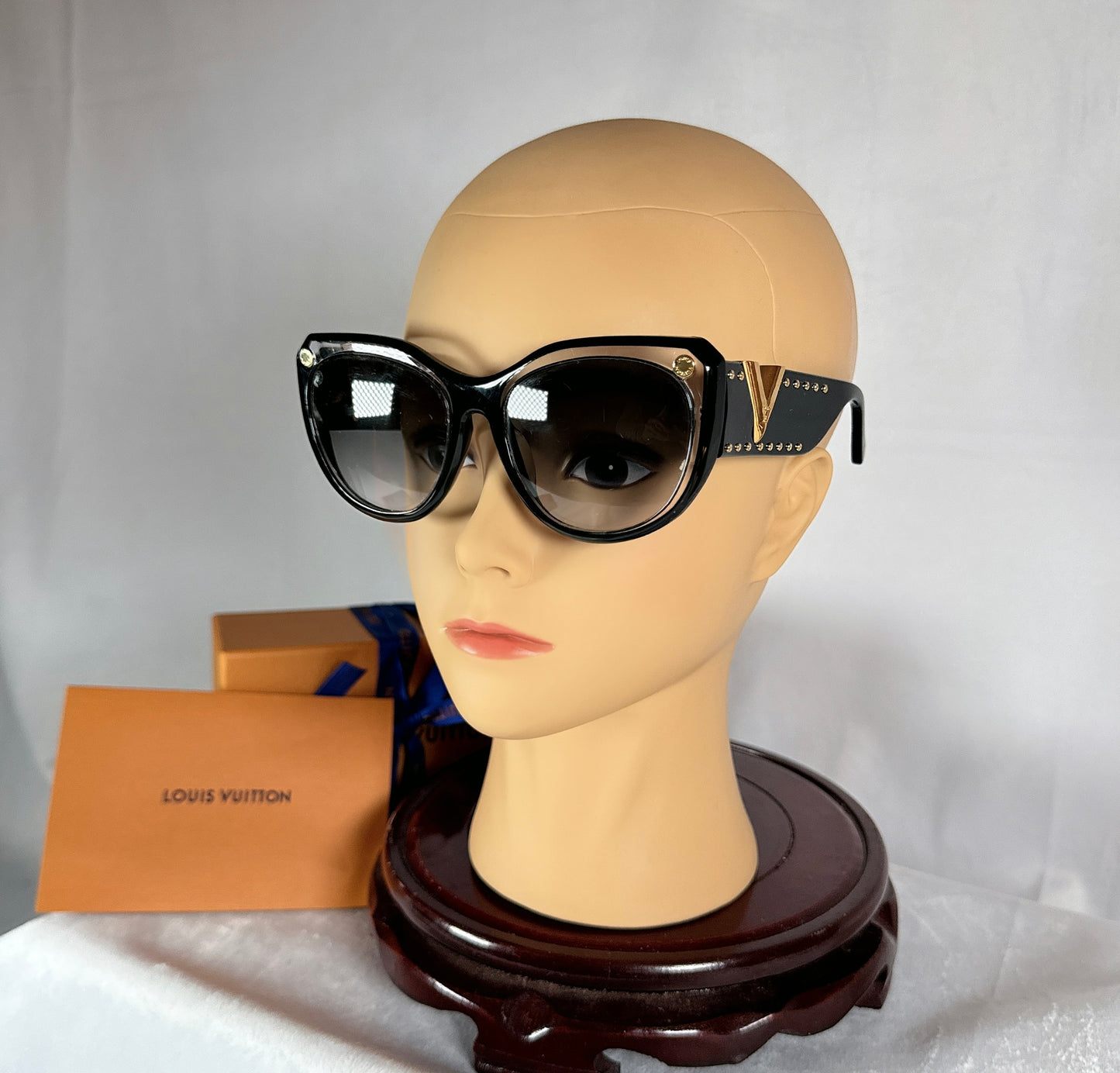 Louis Vuitton Sunglasses Black Gold Clear My Fair Lady Studs Z1146E