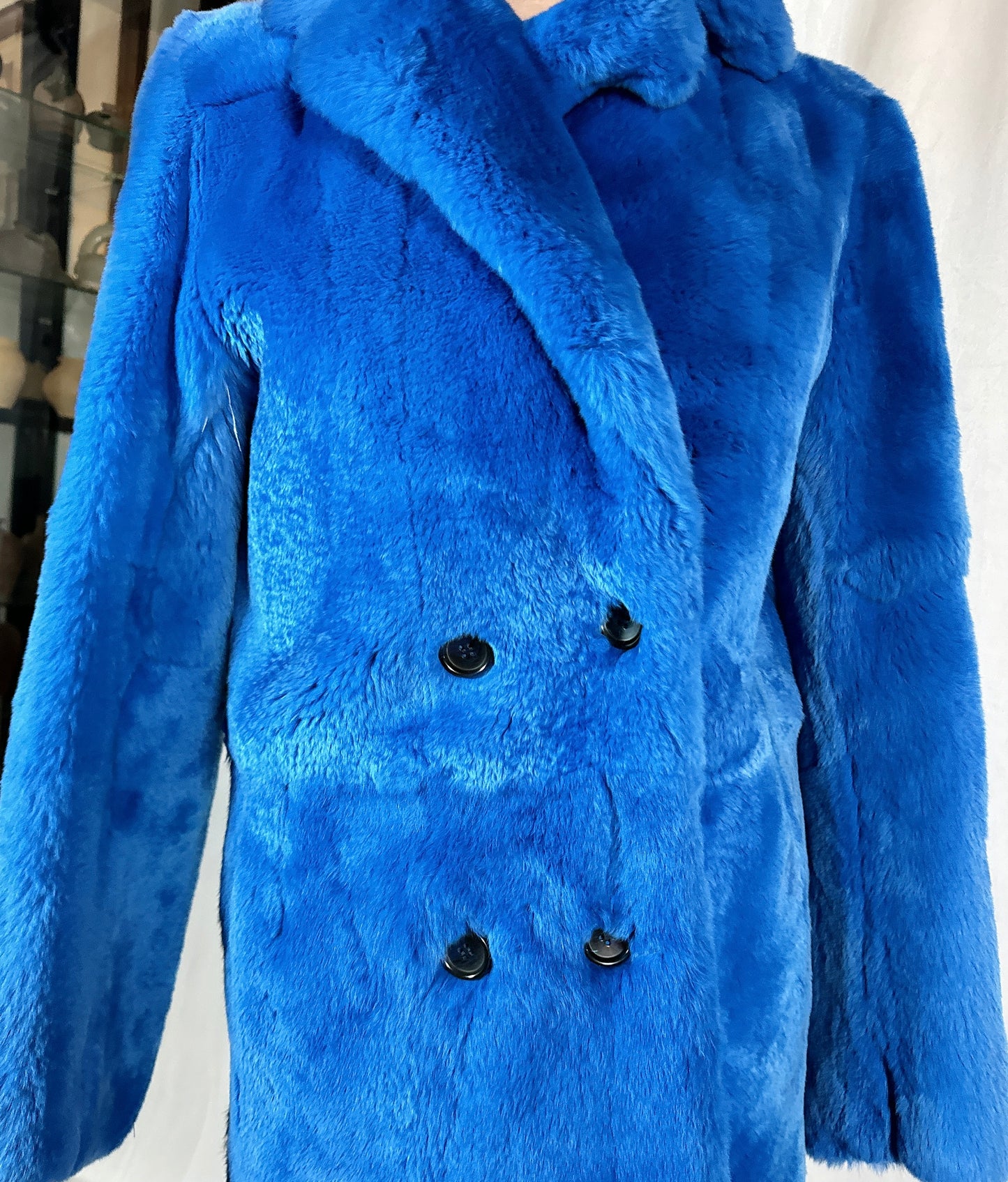 Maje Fur Coat Blue Rabit Fur Coat, Size Small, Woman Size 2-4