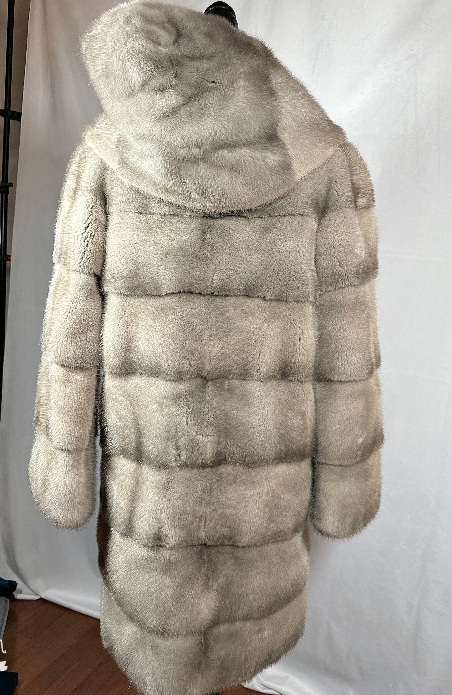 Beige Mink Fur Coat, High Quality Knee Length Fur Coat, Designer ‘Kopenhagan’