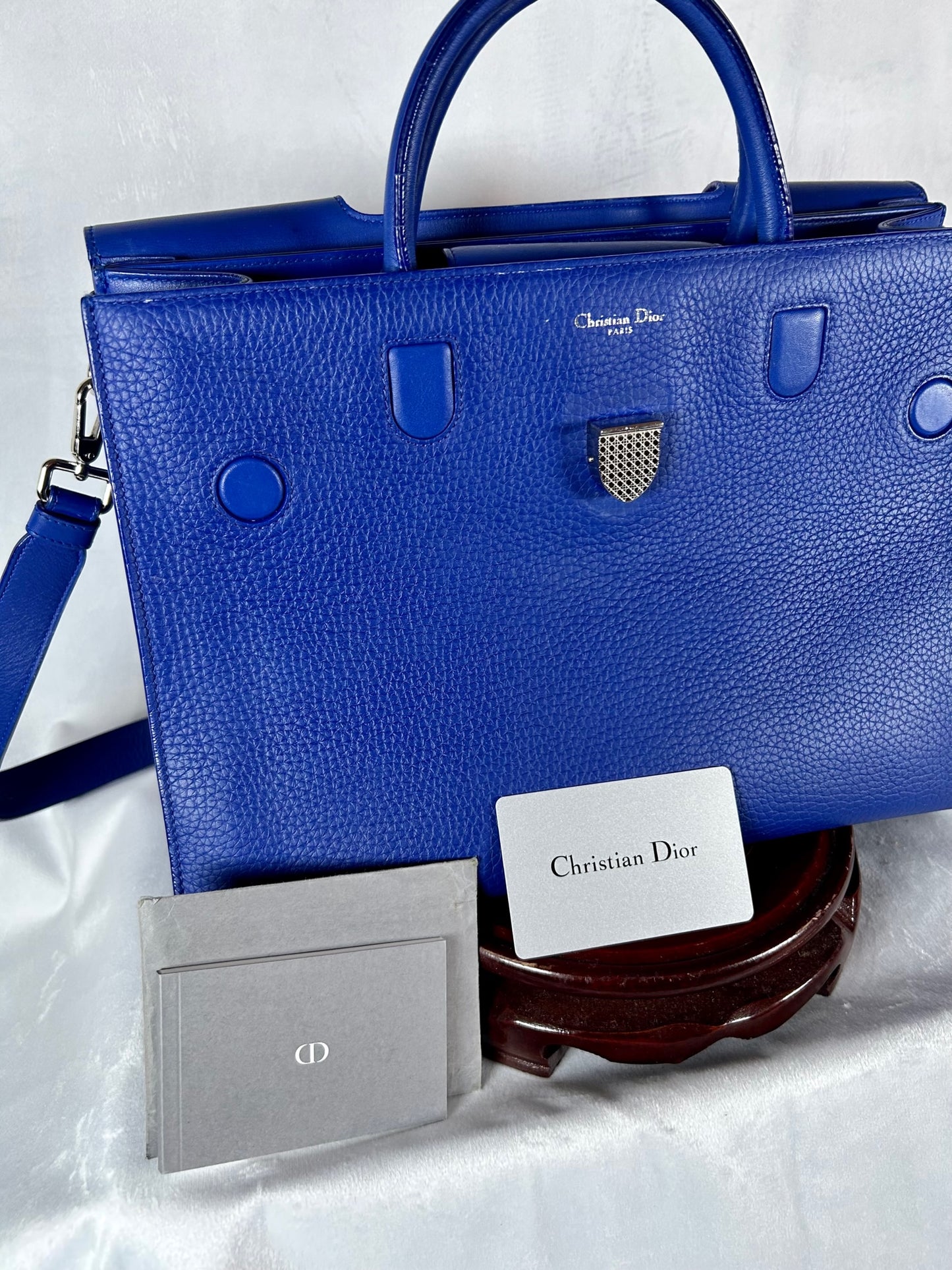 Christian Dior Diorever Calfskin Large Flap Blue Satchel Handbag