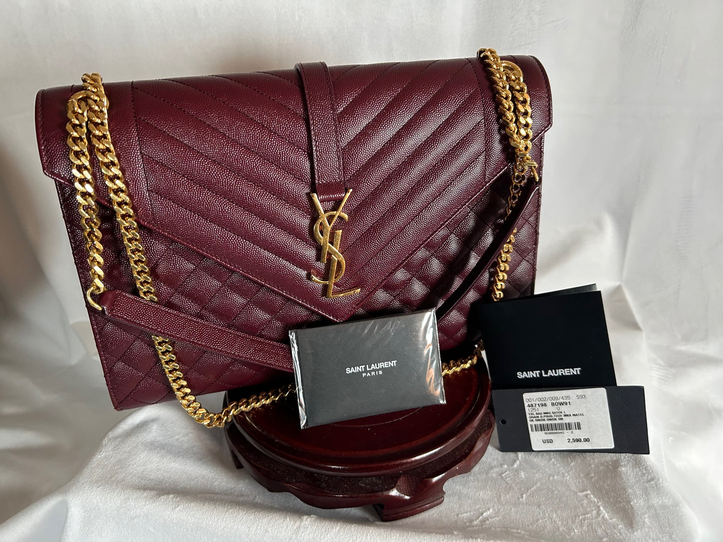 YSL Saint Laurent Envelope Large Calfskin Burgundy Bag