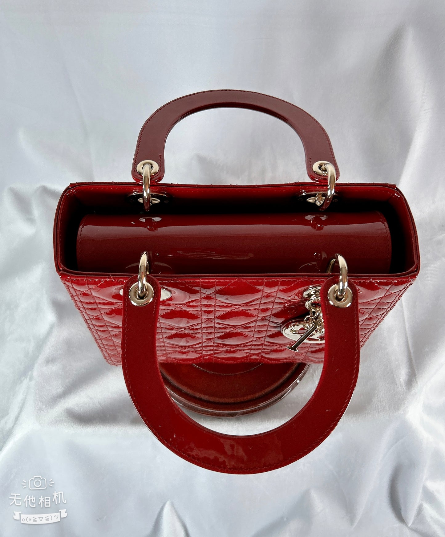 Christian Dior Patent Leather Burgundy Red Cannage Lady Dior Medium Tote Bag