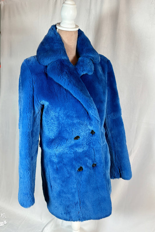 Maje Fur Coat Blue Rabit Fur Coat, Size Small, Woman Size 2-4