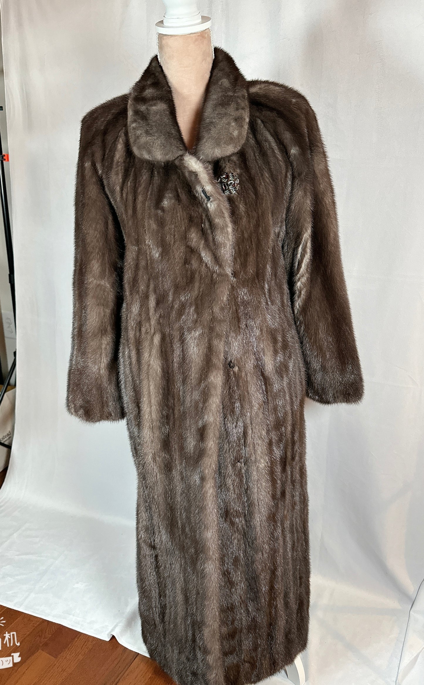 Mink Fur Coat, Full Length Coat, Grey Color, Size Medium to Large