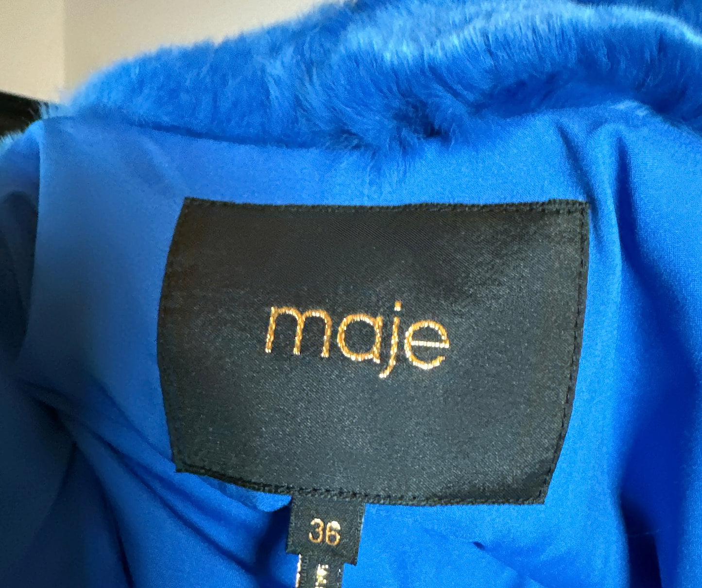 Maje Fur Coat Blue Rabit Fur Coat, Size Small, Woman Size 2-4