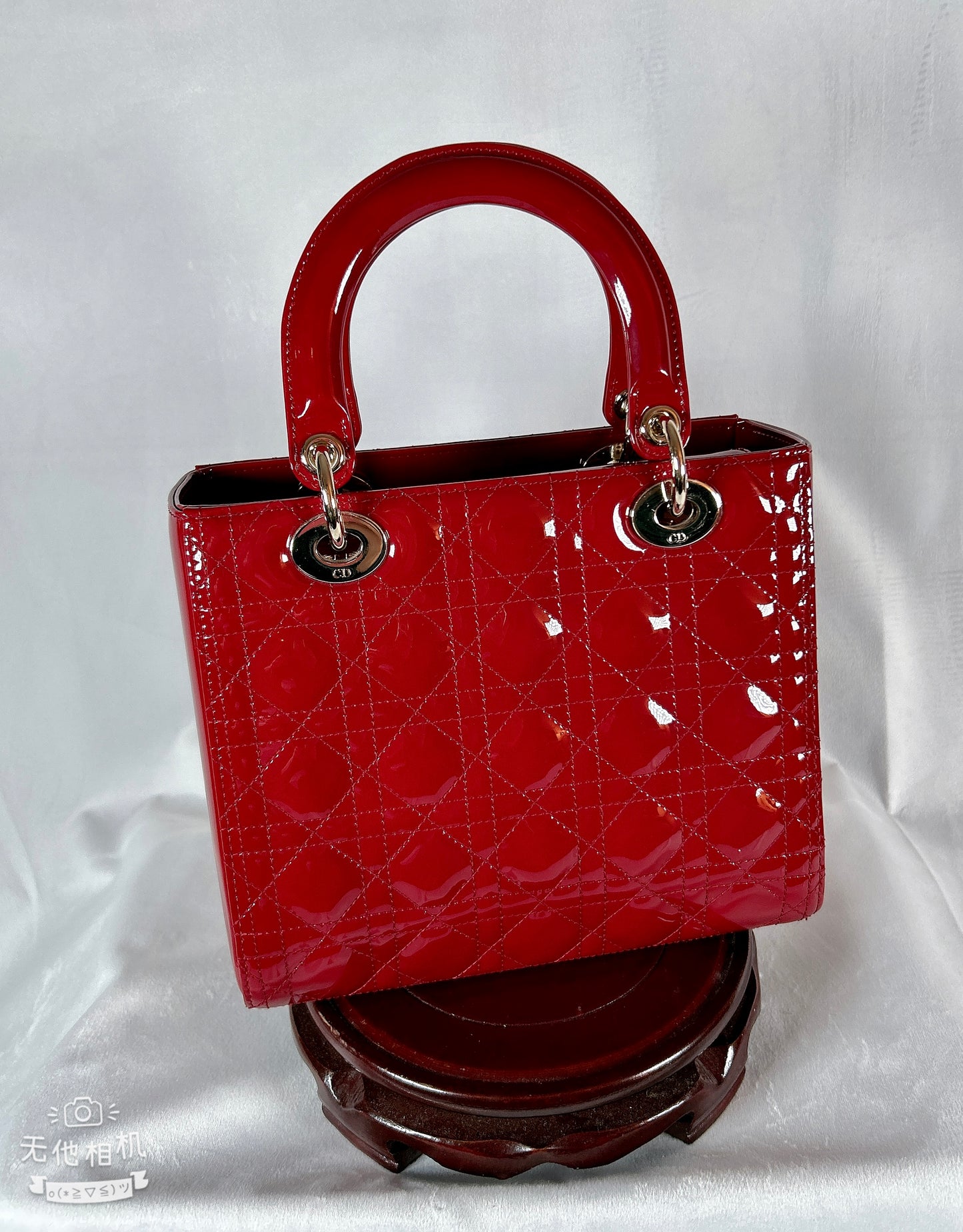 Christian Dior Patent Leather Burgundy Red Cannage Lady Dior Medium Tote Bag