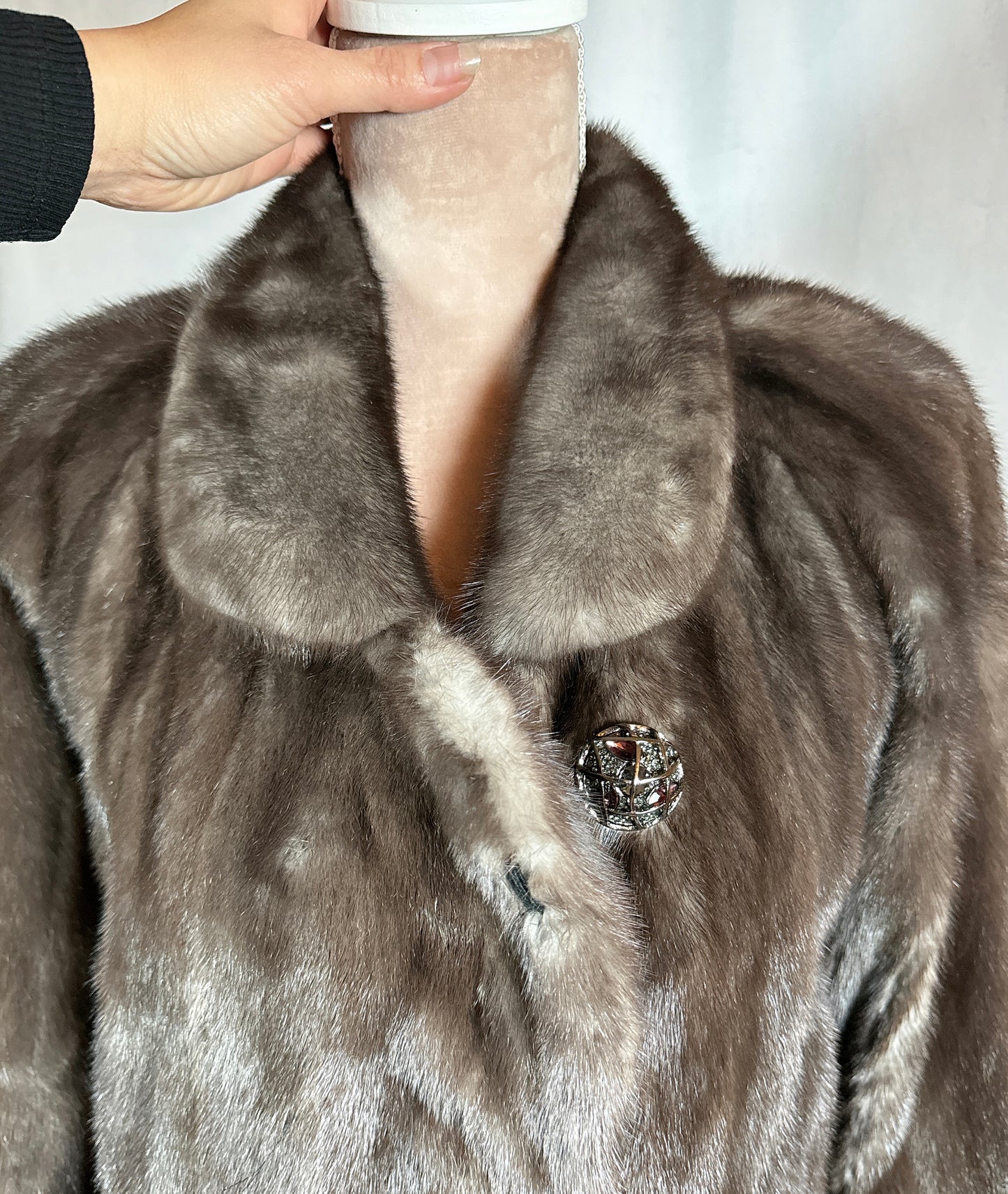 Mink Fur Coat, Full Length Coat, Grey Color, Size Medium to Large