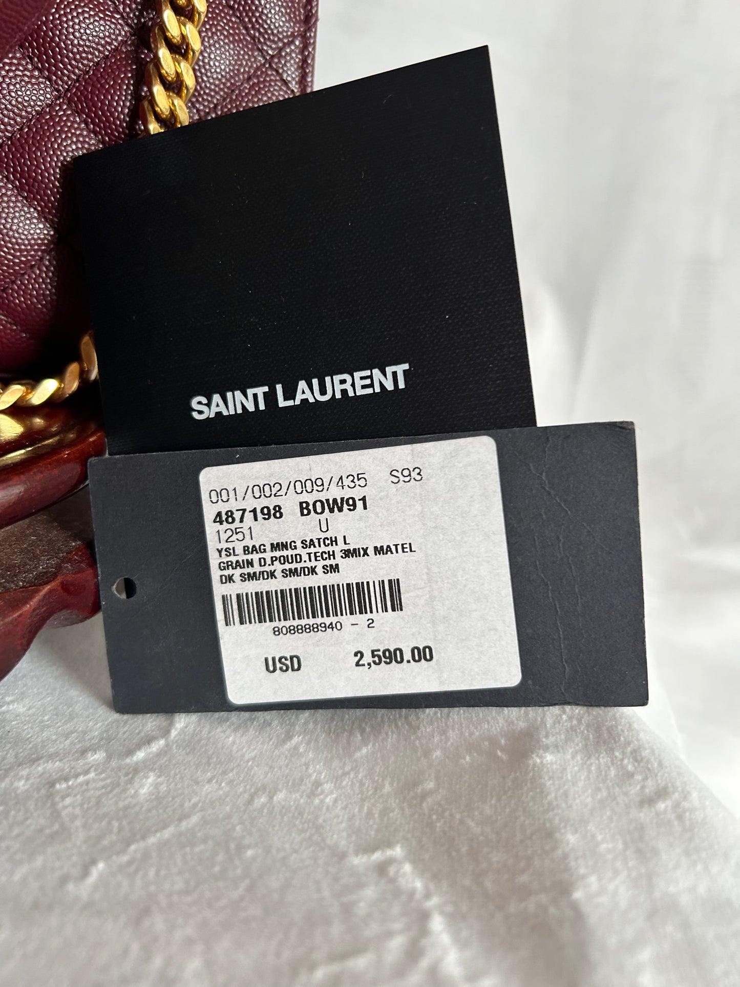 YSL Saint Laurent Envelope Large Calfskin Burgundy Bag